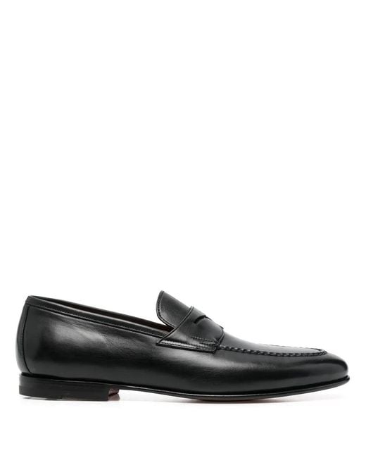 Santoni Black Penny Leather Loafers for men