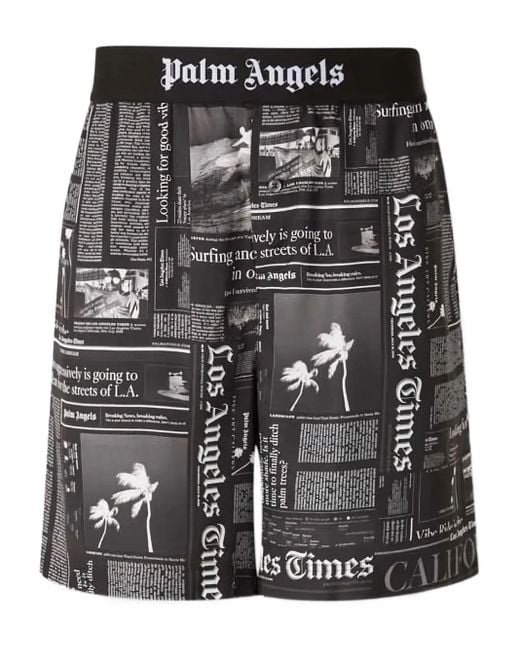 Palm Angels Stretchbund-Shorts mit Zeitungs-Print in Black für Herren