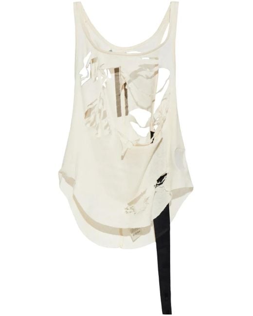 Rick Owens White Ripped Tank Top