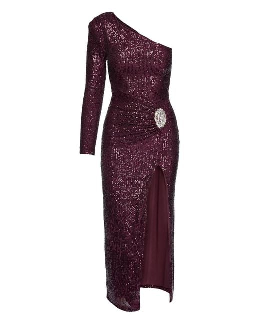 Nissa Purple Sequin-Embellished One-Shoulder Maxi Dress
