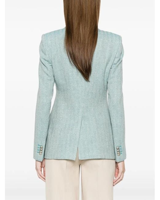 Tagliatore Blue Double-Breasted Herringbone Jacket
