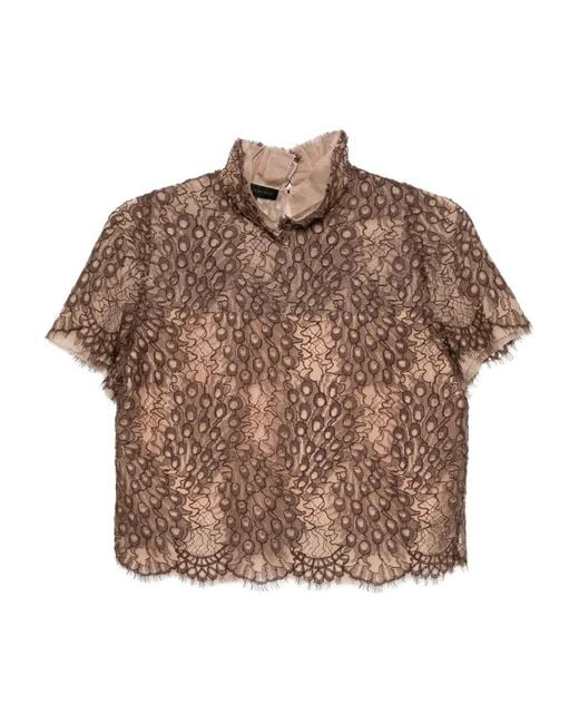 Shiatzy Chen Brown Scape-Of-Curve Lace-Print Top