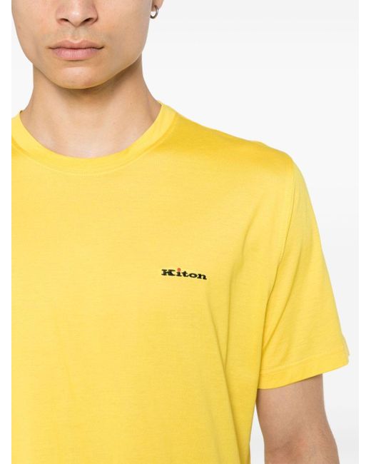Embroidered-logo cotton T-shirt di Kiton in Yellow da Uomo