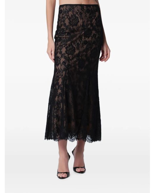 Self-Portrait Black Lace-Overlay Scalloped-Edge Midi Skirt