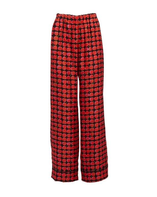 LaDoubleJ Red Cherry-Print Silk Pyjama Set