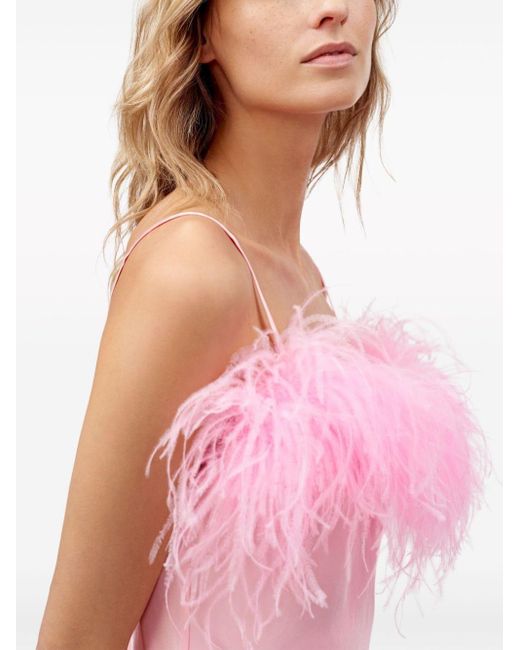 Vestido corto Boheme con ribete de plumas Sleeper de color Pink