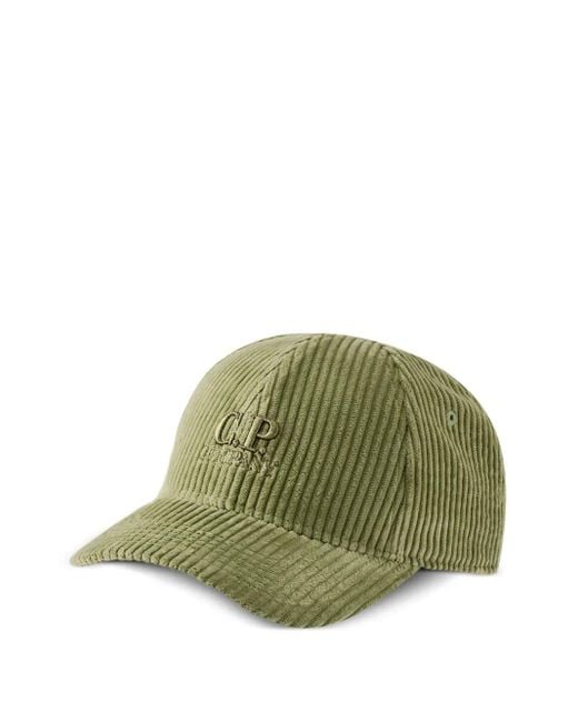 C P Company Green Logo-Embroidered Corduroy Cap for men