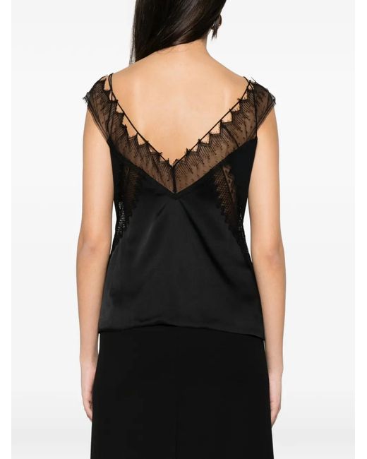 Tom Ford Black Lace-Trim Satin Top