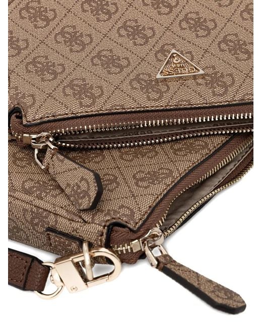 Guess Brown Monogram-Pattern Crossbody Bag