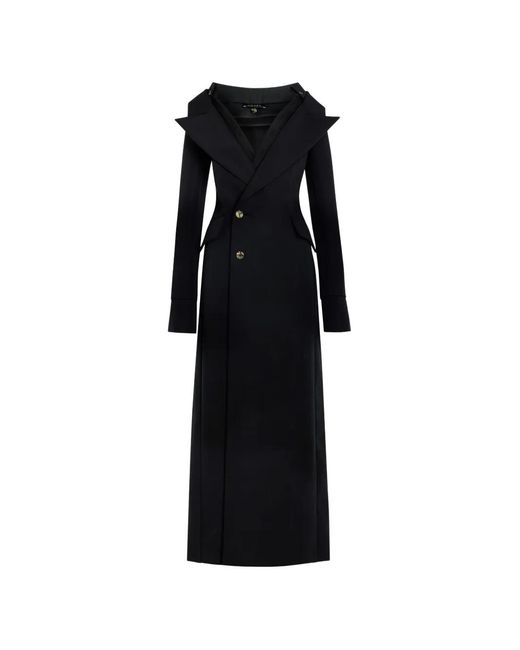 A.W.A.K.E. MODE Black Double-Breasted Off-Shoulder Coat
