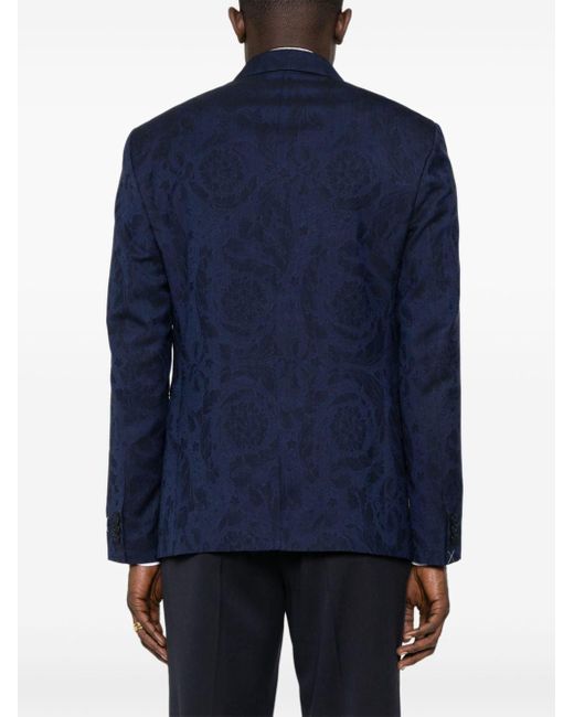 Barocco-jacquard single-breasted blazer di Versace in Blue da Uomo