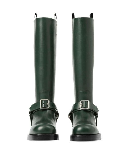 Burberry Green Leather Saddle Tall Boots