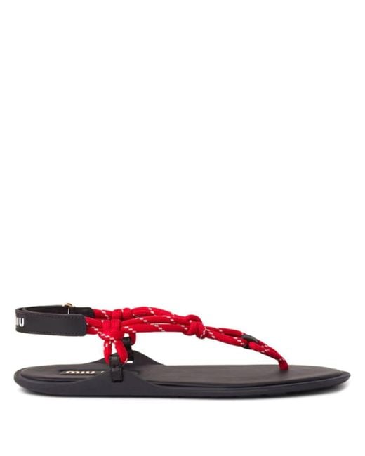 Miu Miu Red Riviere Leather-Trimmed Thong Sandals