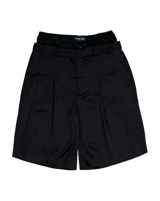 MARINE SERRE Black Waisted-Detail Draped Shorts for men