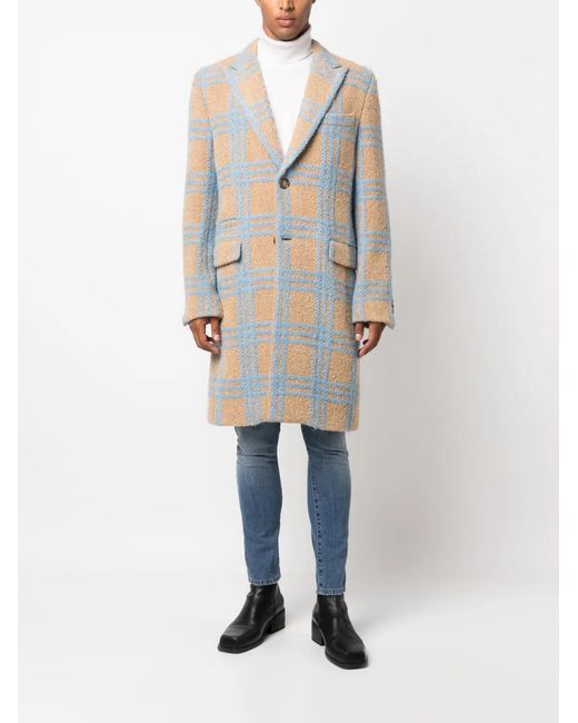 Philipp Plein Blue Checked Single-Breasted Coat for men