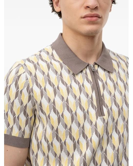 HUGO Natural Geometric-Pattern Quarter-Zip Polo for men