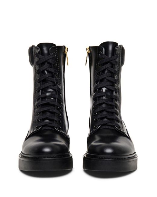 Santoni Black Lace-up Leather Ankle Boots