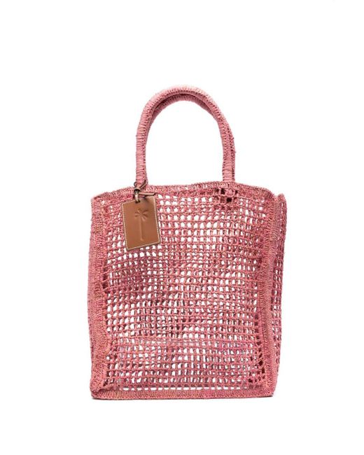 Manebí Woven Raffia Tote Bag in Pink Lyst