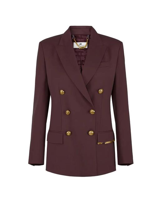 Elisabetta Franchi Brown Peaked-Lapel Double-Breasted Blazer