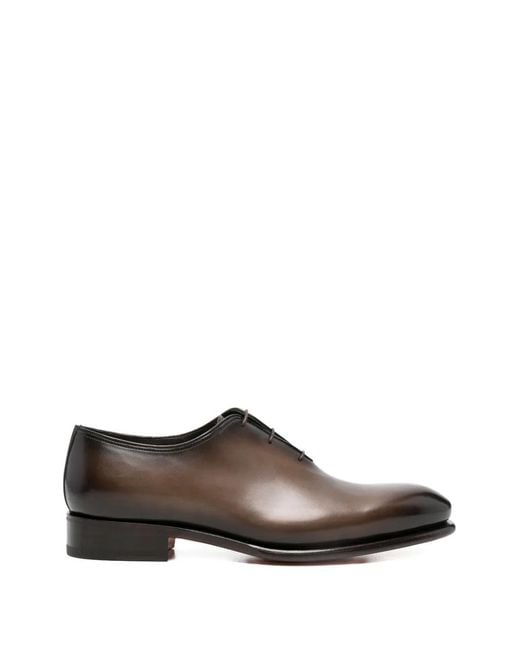 Santoni Brown Lace-Up Almond-Toe Loafers for men