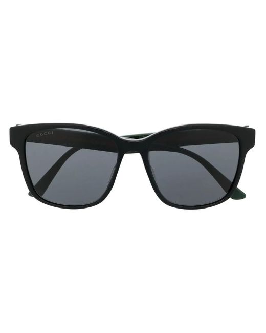 Gucci Black Striped Square-Frame Sunglasses