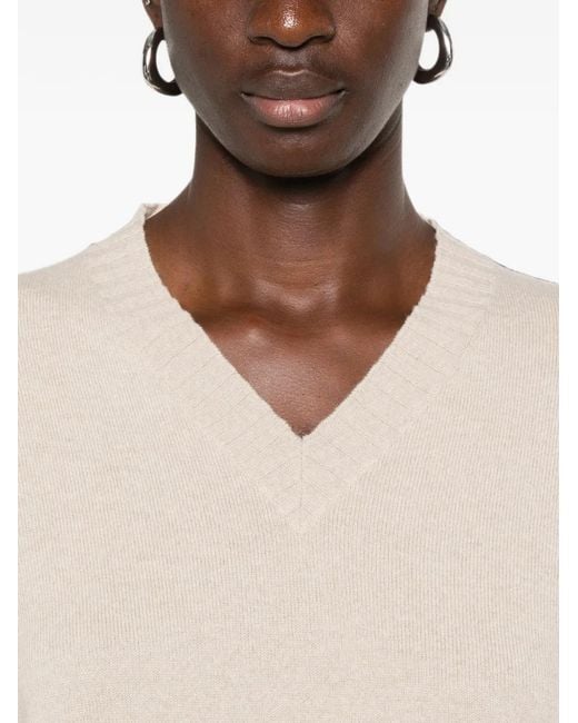 Fabiana Filippi Natural V-Neck Ribbed-Trim Sweater
