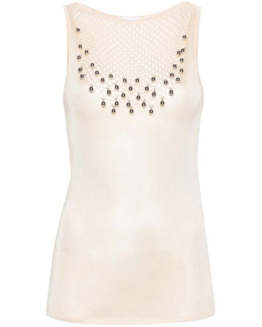 Rabanne Natural Bead-Embellished Knitted Top