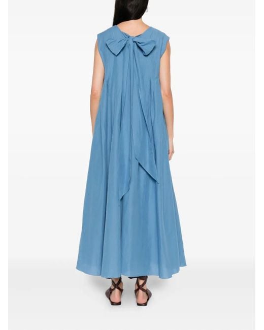 Max Mara Blue Pleated V-Neck Dress