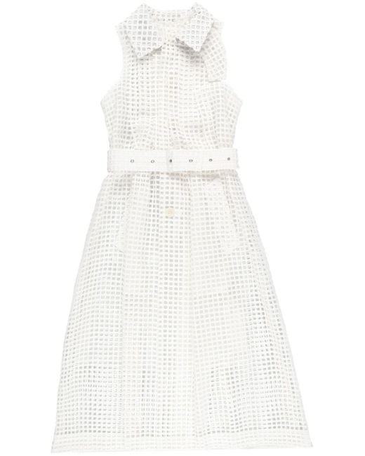 Sacai White Grid-lace Midi Dress