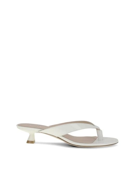 Stuart Weitzman White Rio Almond-Toe Thong Sandals