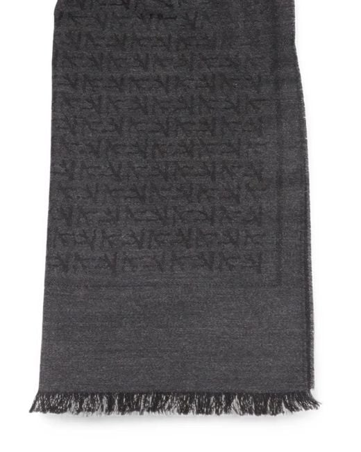 Isaia Black Monogram-Pattern Frayed Scarf for men