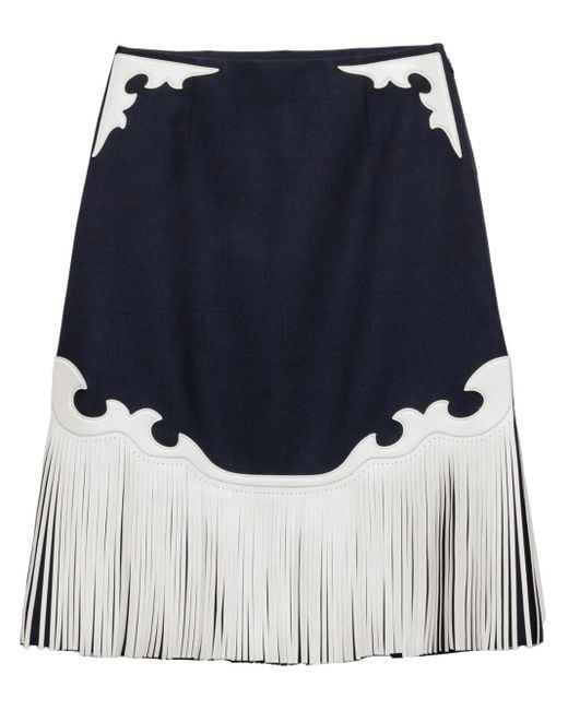 Prada Midi-Rok Met Franje En Stiksel in het Blue