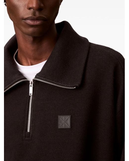 Calvin Klein Black Quarter-Zip Logo-Patch Sweater for men