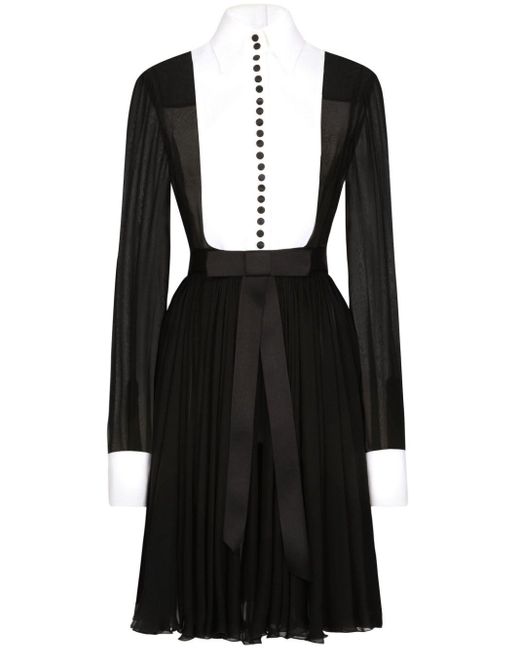 Dolce & Gabbana Black Bib-collar Silk-blend Shirtdress