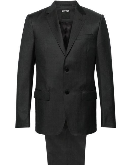 Zegna Black Single-breasted Wool-blend Suit for men