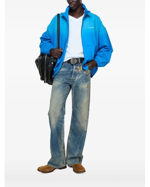 Acne Blue Cotton Zipped Jacket for men
