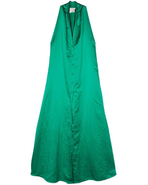 Forte Forte Green V-Neck Satin Maxi Dress