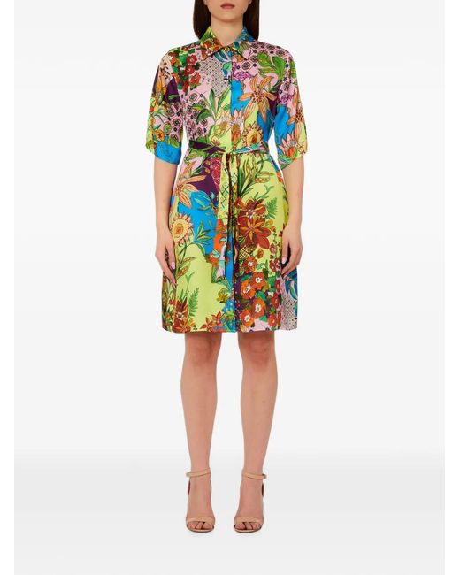 Liu Jo Green Floral-Print Belted Dress