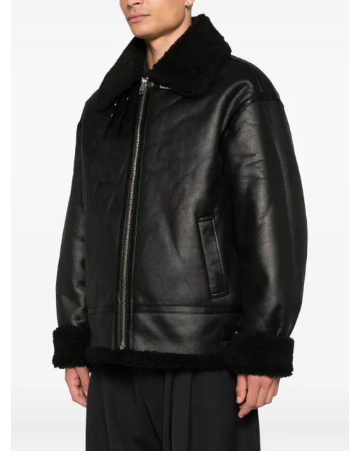 DUNST Black Shearling-Collar Zip Jacket for men