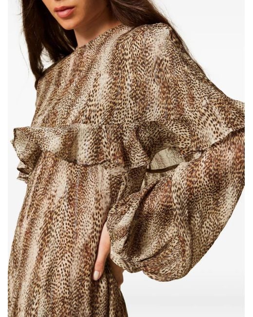 Twinset Natural Ruffle-Detail Animal-Print Dress