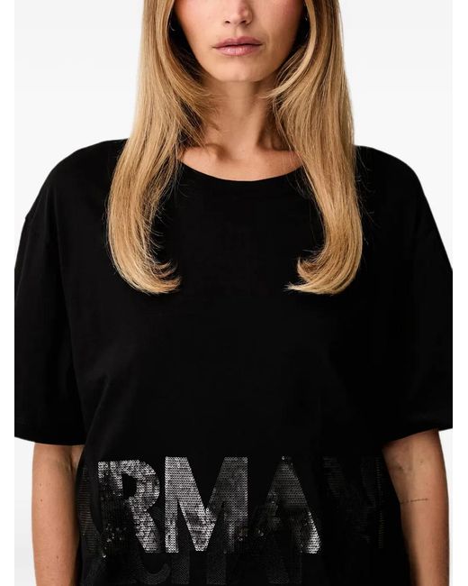 ARMANI EXCHANGE Black Sequin-Logo T-Shirt