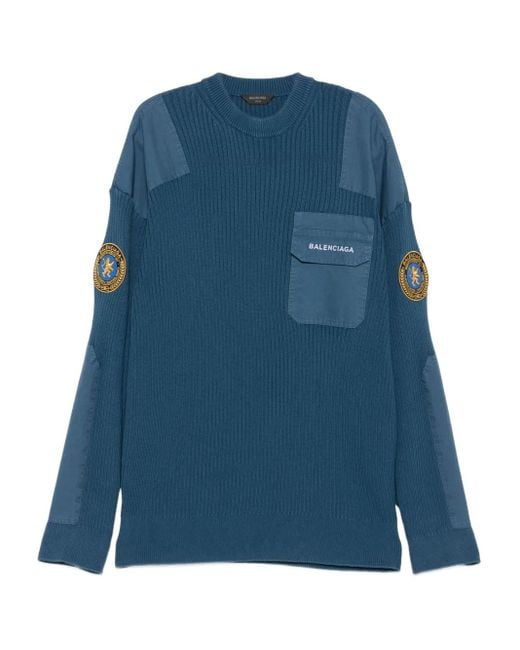 メンズ Balenciaga Logo-appliqué Ribbed-knit Jumper Blue