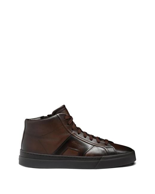 Santoni Brown Double-Buckle Leather Sneakers for men