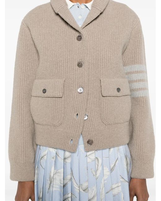 Thom Browne Natural 4 Bar Stripes Tuck Ribbed Bomber Jacket