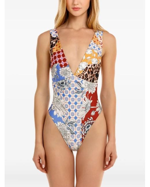 Agua Bendita Blue Tulipa Quilt Swimsuit