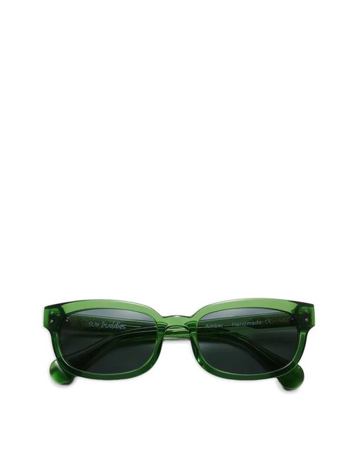 Sun Buddies Green Amber Rectangular Sunglasses