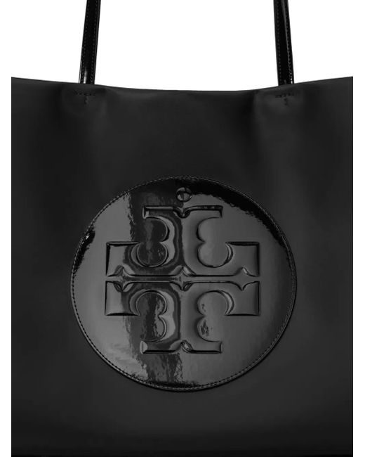 Tory Burch Black Large Ella Patent Logo-Embossed Tote Bag
