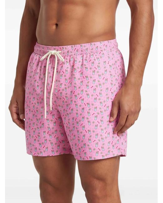 Mc2 Saint Barth Pink Cocktail-Print Drawstring Swim Shorts for men