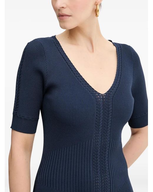 Hervé Léger Blue Aria V-Neck Midi Dress