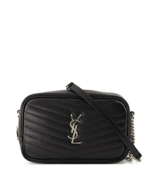 Saint Laurent Black Mini Lou Chevron Logo Shoulder Bag